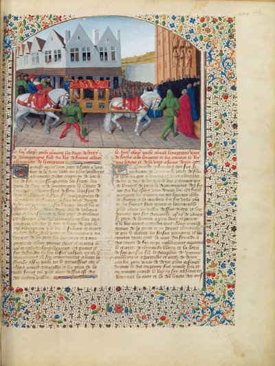 Llegada del emperador Carlos IV (1316-78) a la Basílica de Saint-Denis, de las Grandes Crónicas de Francia, c.1460 de Jean Fouquet